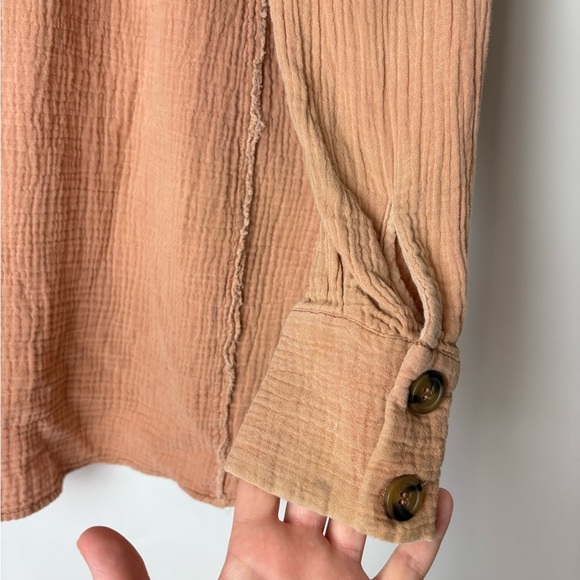 Free People All About the Feels Button Down Peach Top - Picture 6 of 8